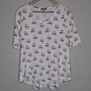 Habitat Clothes to Live In White Top Summer Cafe Novelty Print Oversized Small